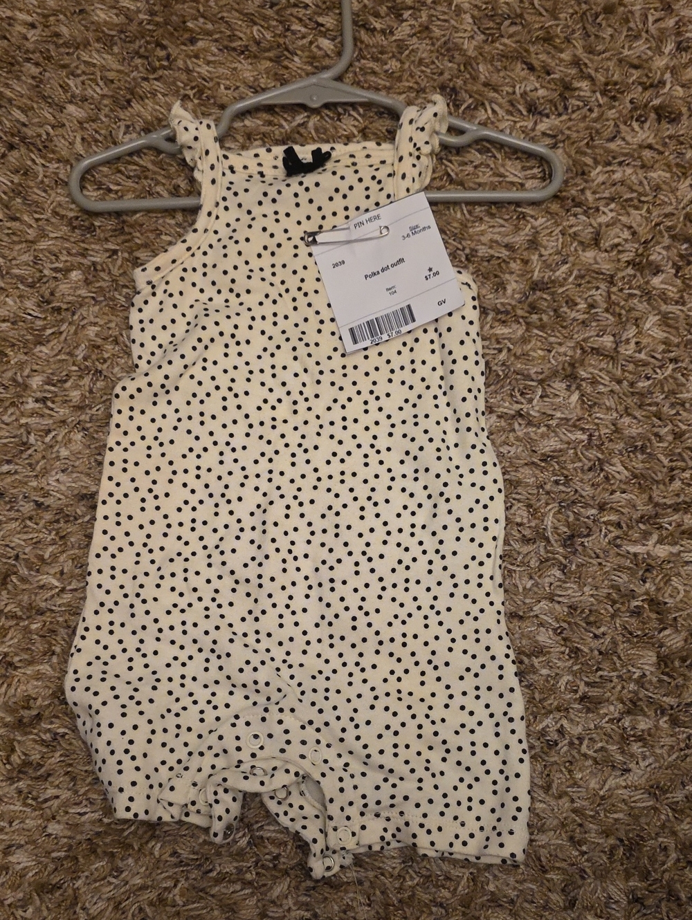 Baby Girls Cream Polka Dot One-Piece Romper 3-6 mo